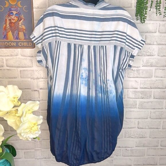 KC Khakis & Company Striped Ombre Button Down Shirt Y2K Grunge Boho Size Medium - Picture 5 of 9